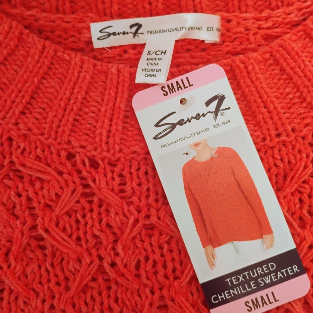 Seven7 Textured Coral Chenille Sweater Womens Small Pullover Long Sleeve NWT B - Picture 2 of 7